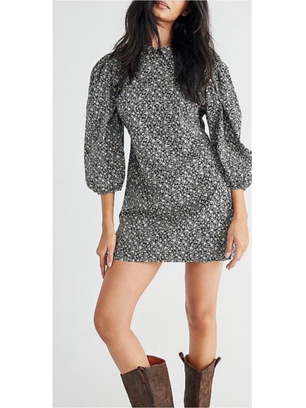 Free People Making Plans Floral Puff-Sleeve Mini Dress, size US 10